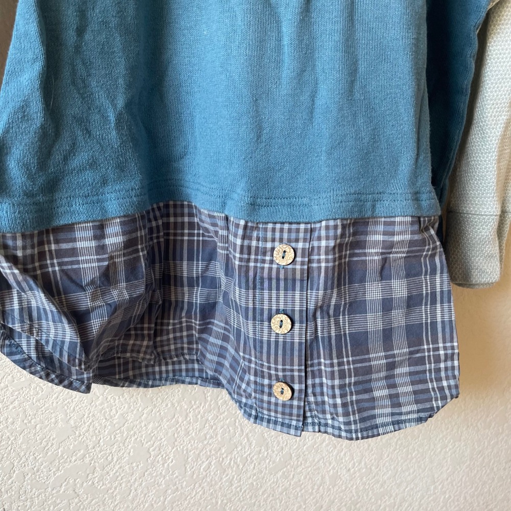 Soft Surroundings Mixed Media Plaid Hem Knit Top Teal Blue 1X - Picture 3 of 6